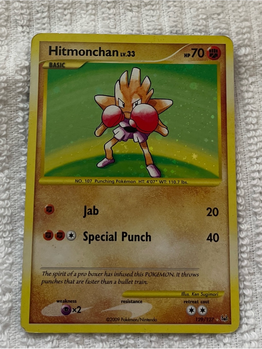 Pokemon Hitmonchan Yellow Green Card with Red Gloves